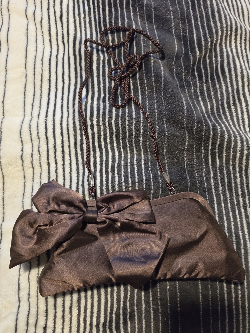 Kate Landry Brown Satin Bow Evening Clutch with Chain Strap
